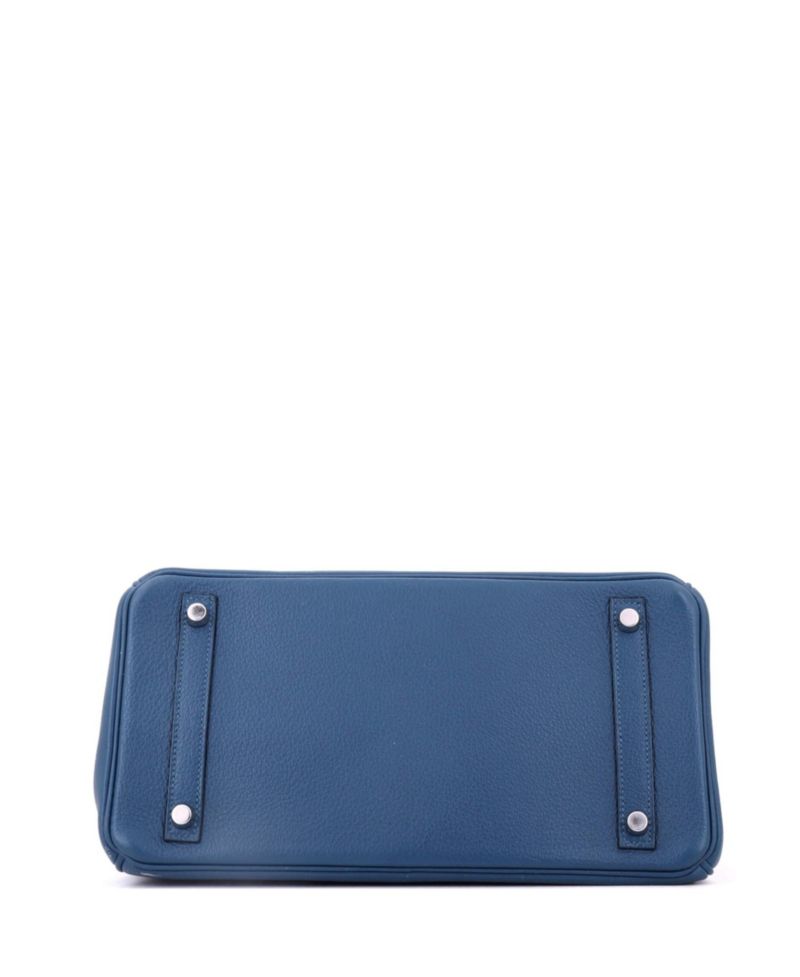 Pre-Owned Hermes Birkin 30 Handbag Blue Novillo with Palladium Hardware