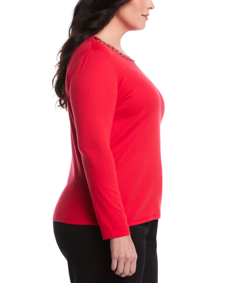 Plus Size Plus Size Chain Neck Detail Long Sleeve Top