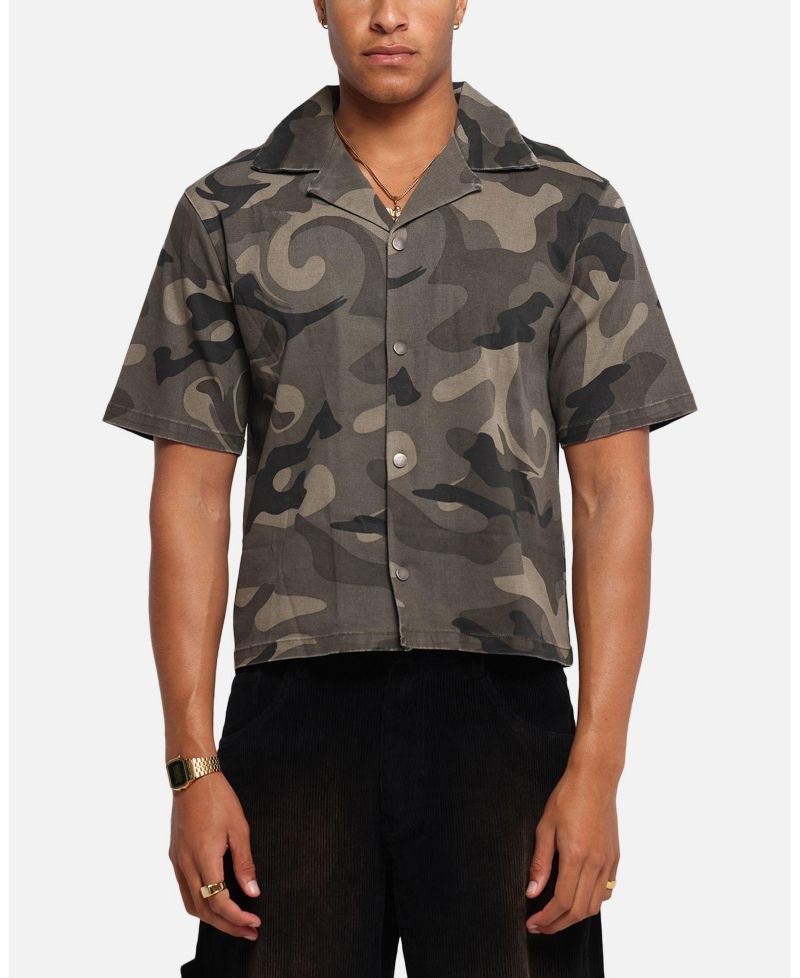Men's Washed Camo Button Up Shirt Camo