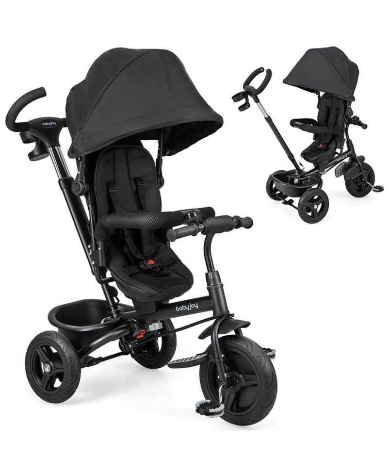 4-in-1 Baby Tricycle Toddler Trike with Reversible Seat Canopy and Push Handle