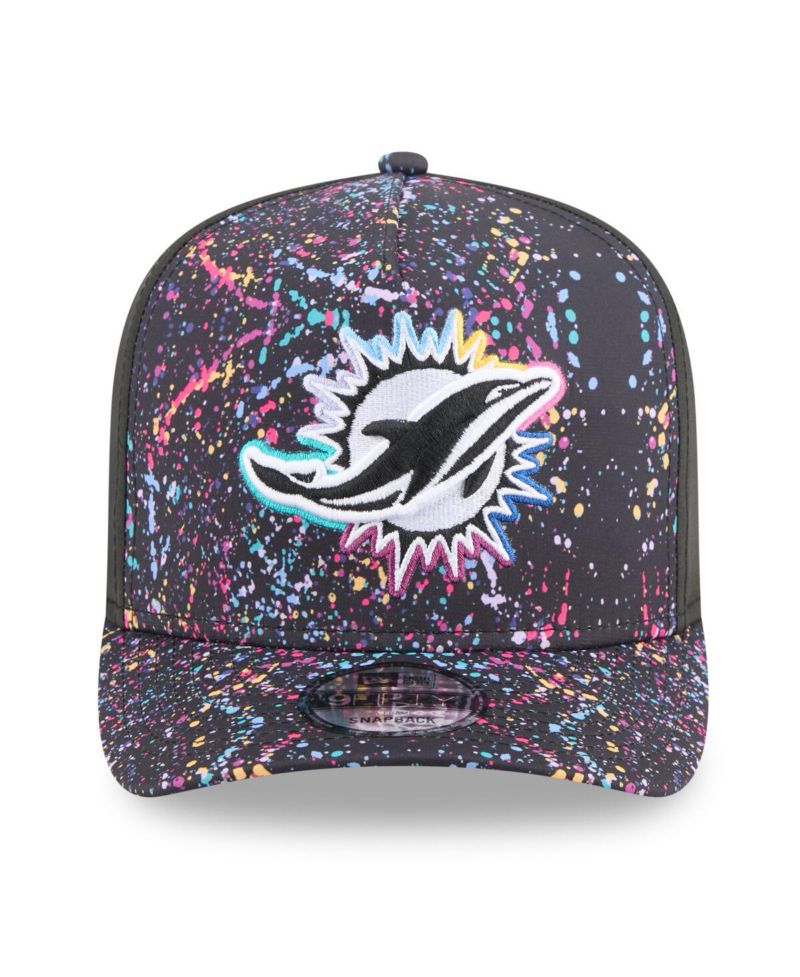 Men's Black Miami Dolphins 2025 NFL Crucial Catch A-Frame 9FIFTY Snapback Hat
