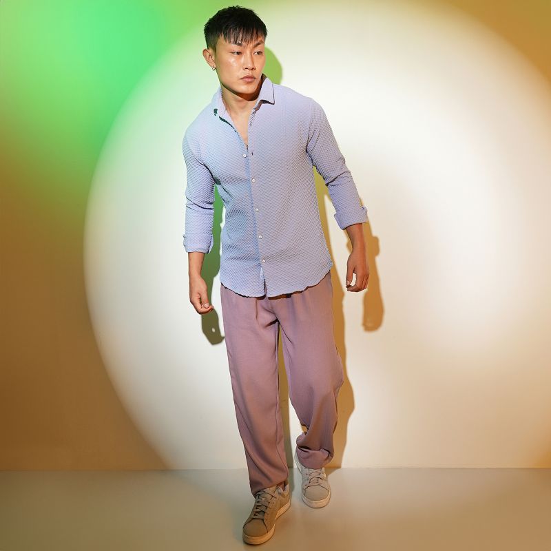 Men's Icy Blue Embossed Micro Check Shirt