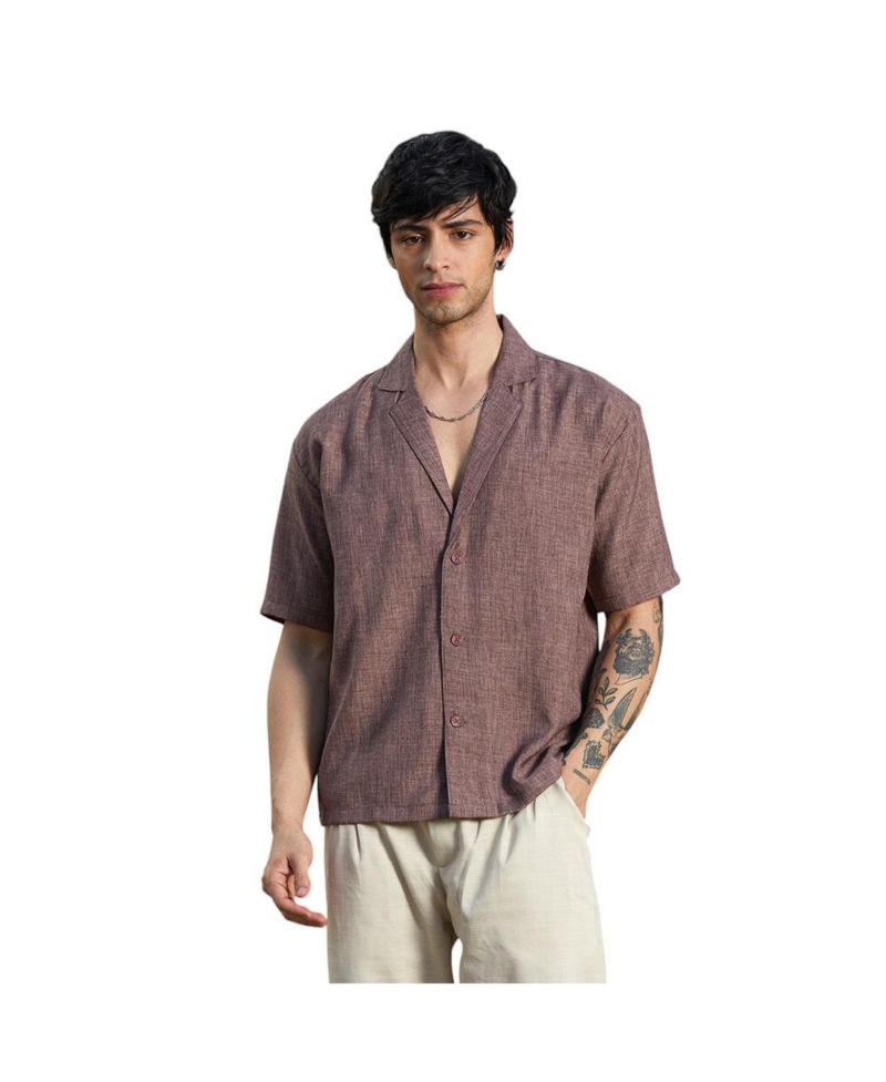 Men's Brown Stone Heathered Korean Oversized Shirt