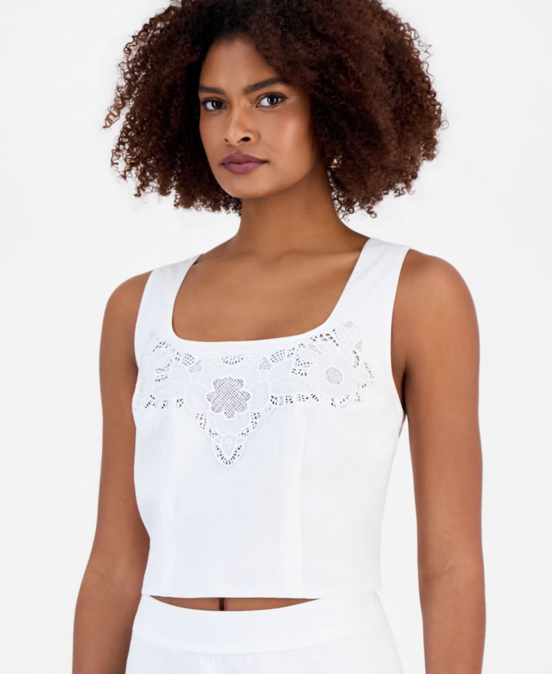Women's Cropped Floral Lace Cotton Tank Top