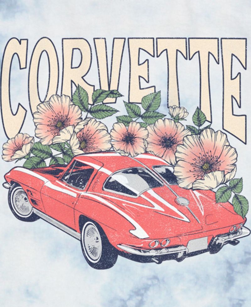 Men's Corvette Flowers Short Sleeve Bombard Wash T-Shirt