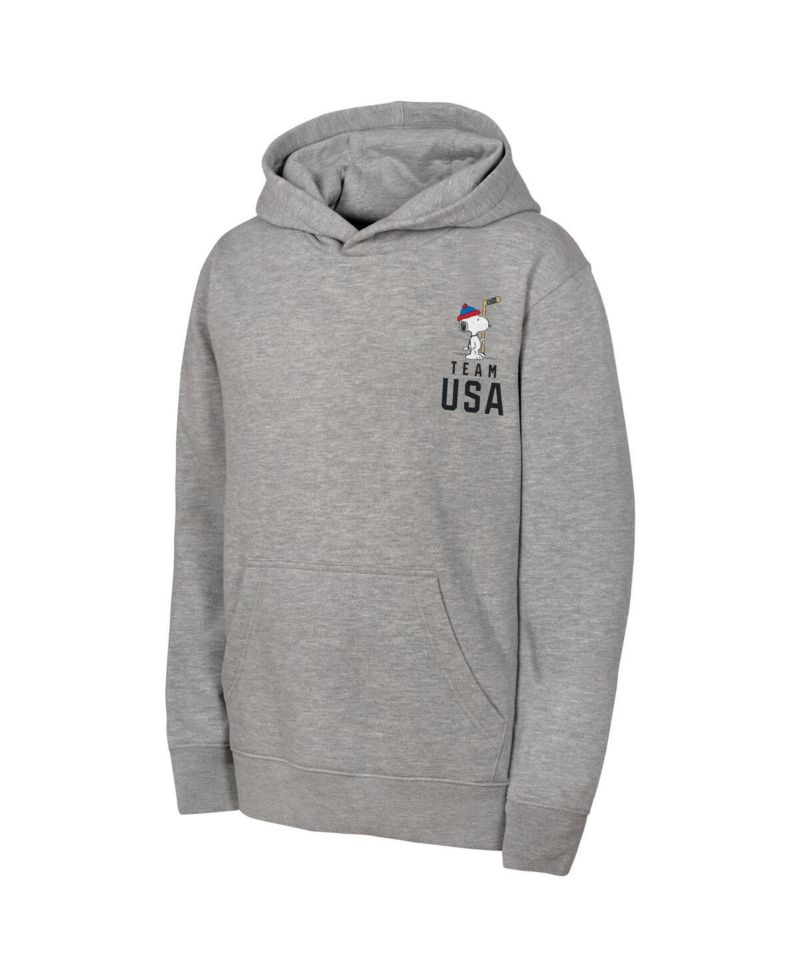 Big Boys and Girls Heather Gray Team USA x Peanuts Spirit Hoodie