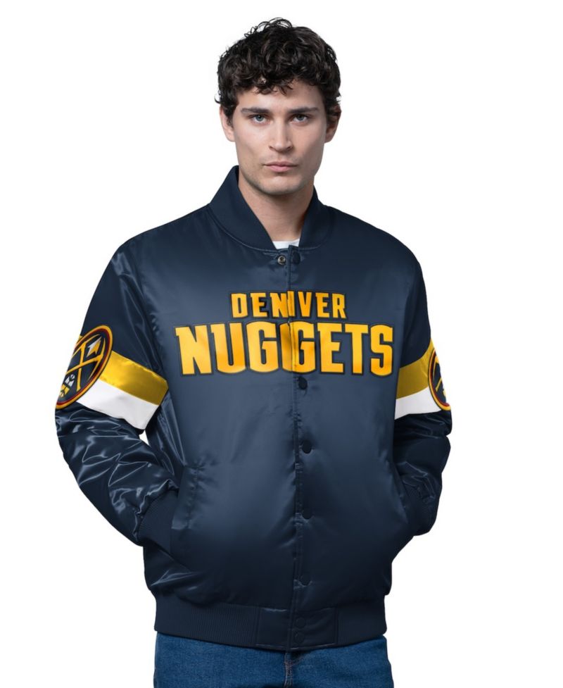 Men's Navy Denver Nuggets Triple Option Varsity Full-Snap Satin Jacket