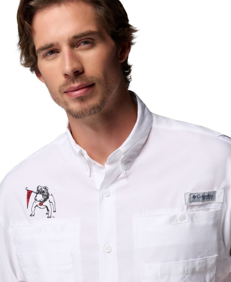 Men's White Georgia Bulldogs Tamiami Omni-Shade Button-Down Shirt