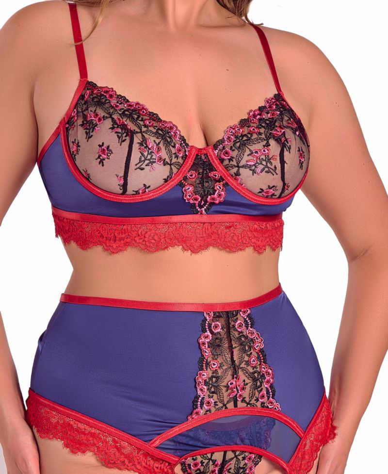 Plus Size Gypsy Lace 3-Piece Bralette Garter Lingerie Set