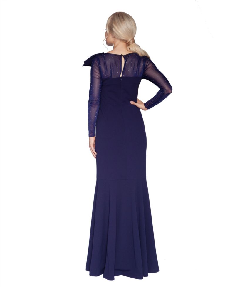 Women's Bow Long-Sleeve Mesh Gown