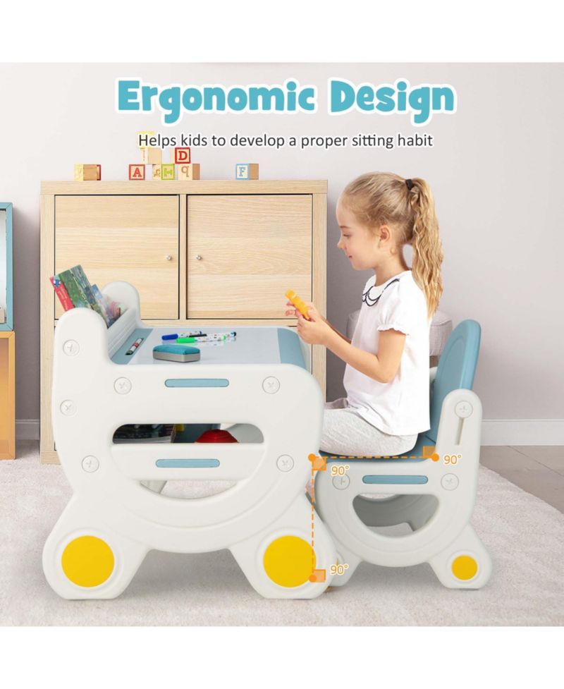 Kids' Erasable Drawing Table and Chair with Storage, 2-Piece Set
