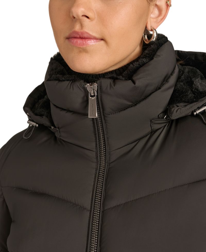 Women's Faux-Fur-Lined Hooded Puffer Coat
