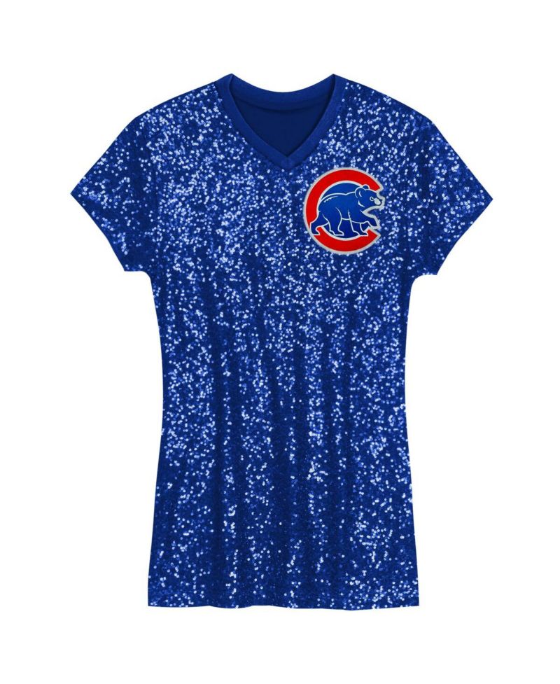 Big Girls Royal Chicago Cubs Sequin V-Neck Dress