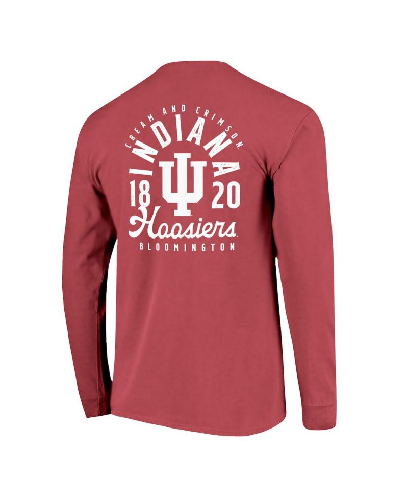 Men's Crimson Indiana Hoosiers Comfort Colors Mascot Overlay Long Sleeve T-Shirt