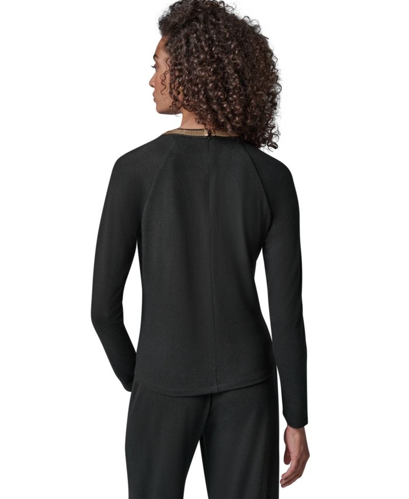 Women's Necklace Detail Long-Raglan Sleeves Keyhole Cutout Pullover Sweater