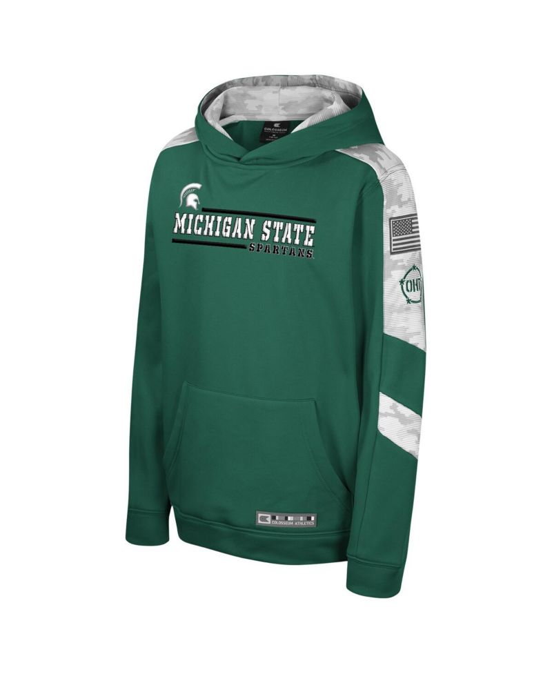 Big Boys and Girls Green Michigan State Spartans OHT Military Appreciation Cyclone Digital Camo Pullover Hoodie