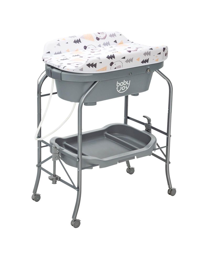 Portable Baby Changing Table with Storage Basket and Shelves