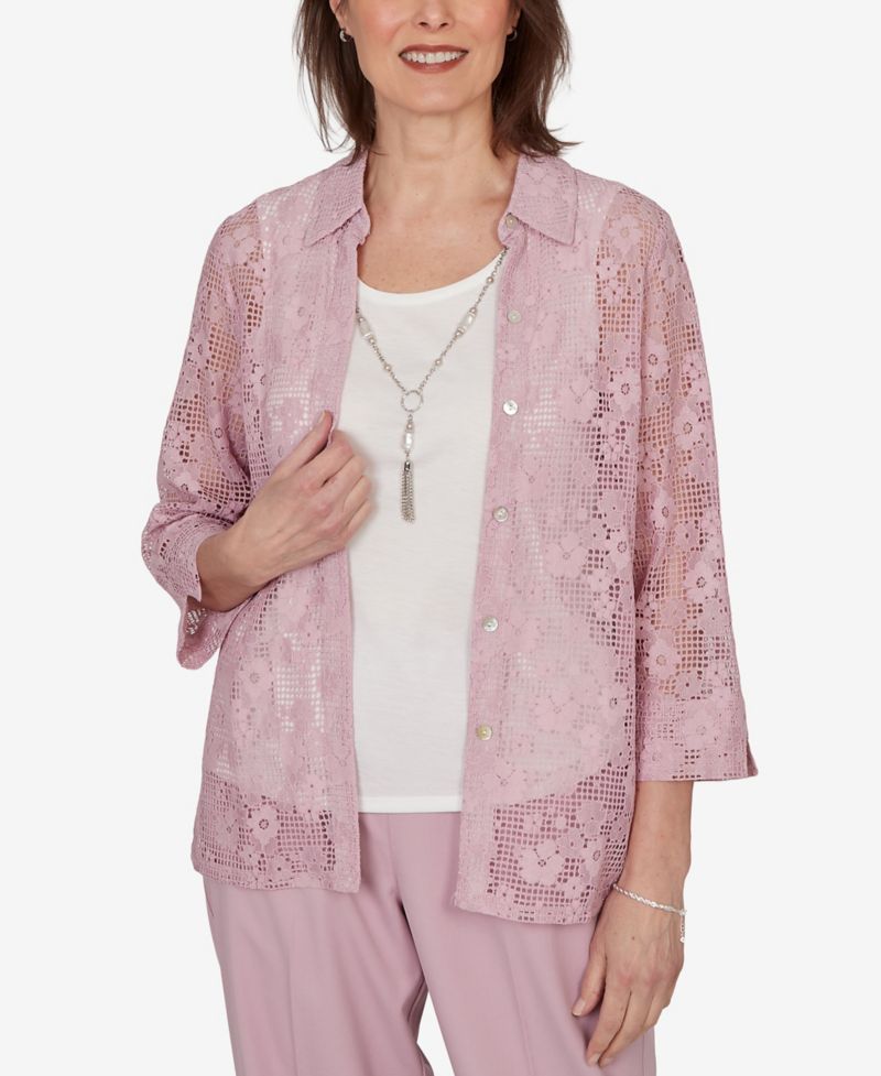 Women's Vintage Charm Floral Lace Two-In-One Top with Necklace