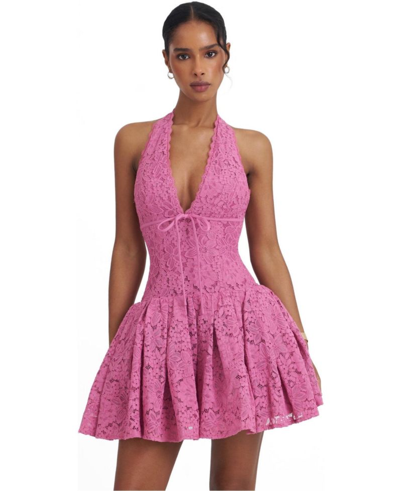 Women's Karla Halter Drop-Waist Lace Mini Dress