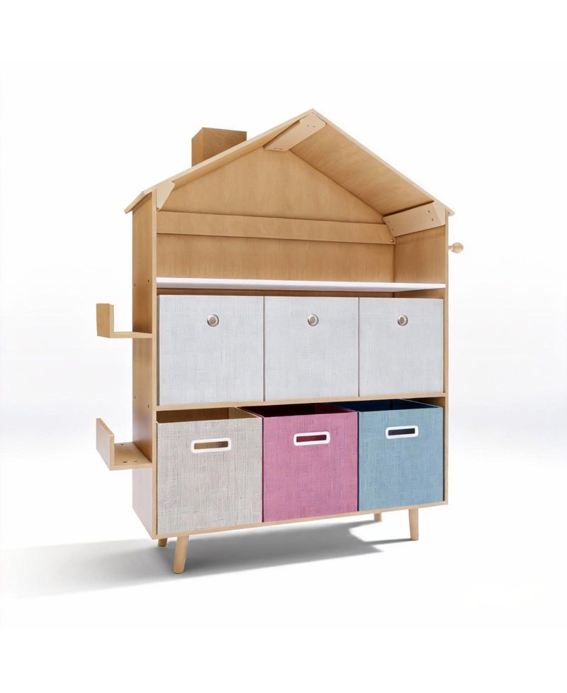 House-Style Kids Storage Cabinet, Multi-Bin Toy Organizer and Book Display Bookcase for Playrooms & Bedrooms