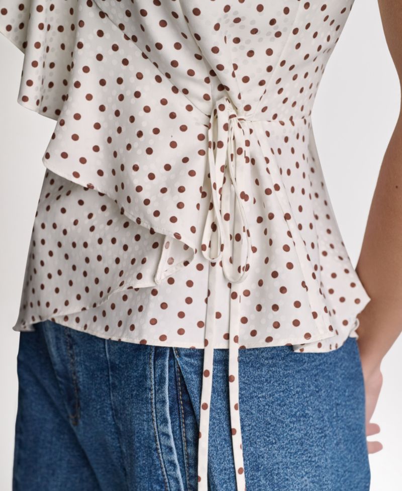 Women's Faux Wrap Crewneck Ruffle Top
