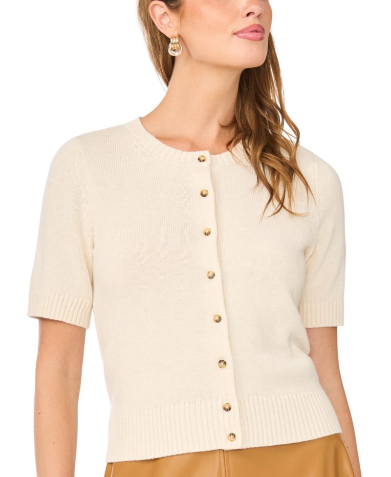 Women's Short-Sleeve Crewneck Cardigan