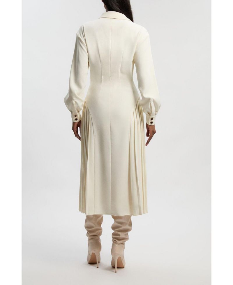 Women's Tailored Crepe Belted Pleated Midi Dress