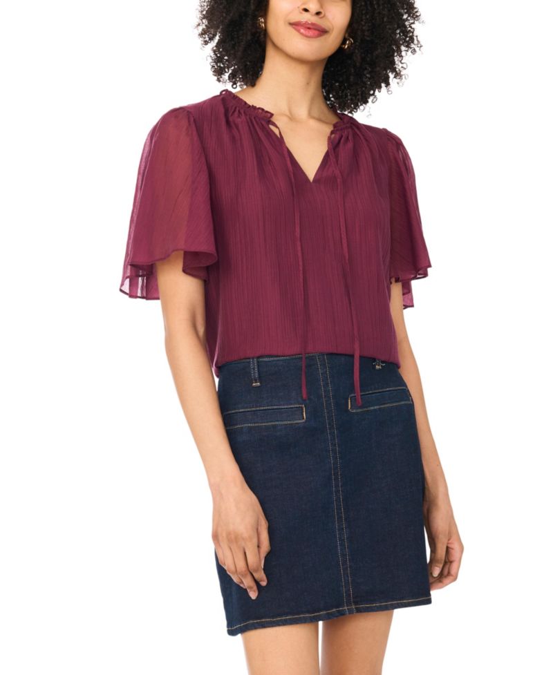 Women's Tie-Neck Short-Sleeve Blouse