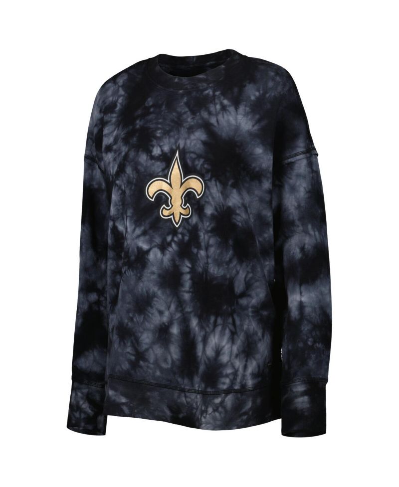 Women's Black New Orleans Saints Bailey Tie-Dye Tri-Blend Pullover Sweatshirt