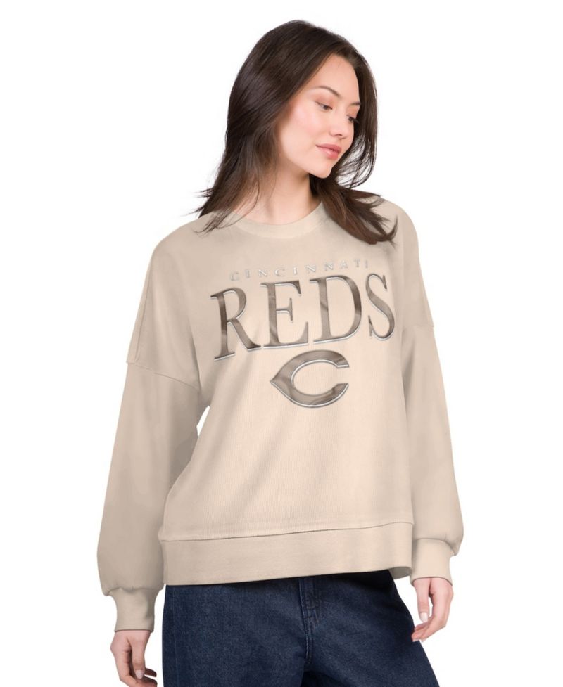 Women's Sand Cincinnati Reds Oversized Vet II Sweatshirt