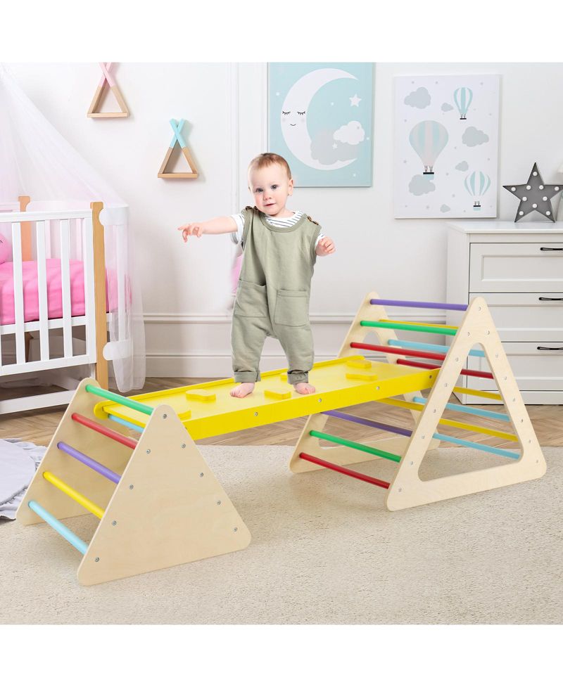 3 Piece Toddler Climbing Set with 2 Climbing Triangles and 1 Ramp