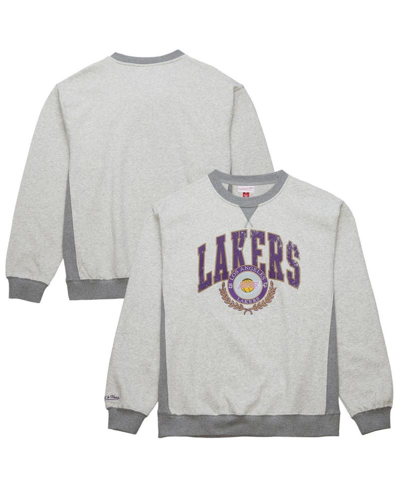Men's Heather Gray Los Angeles Lakers Vintage Logo Pullover Sweatshirt