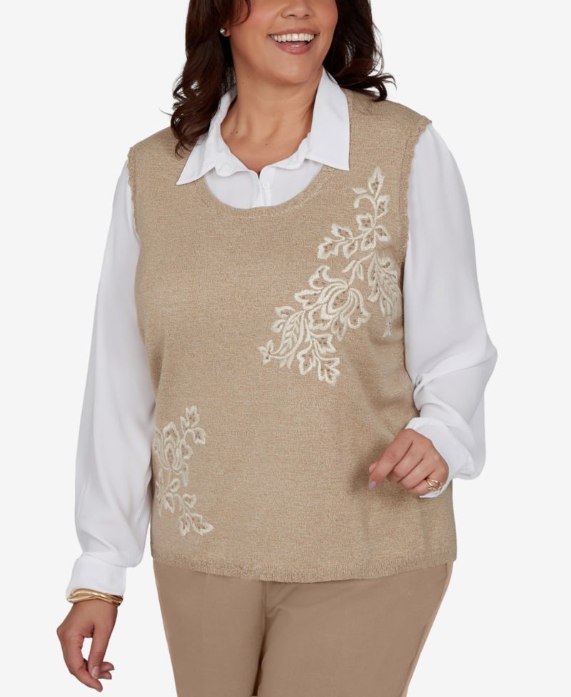 Plus Size Union Square Two-in-one Embroidered Sweater