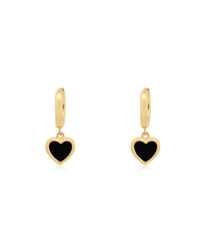 Mini Onyx Heart Dangle Earrings 14K Gold-Plated Sterling Silver