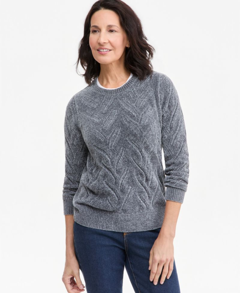 Women's Chenille Cable-Knit Crewneck Sweater
