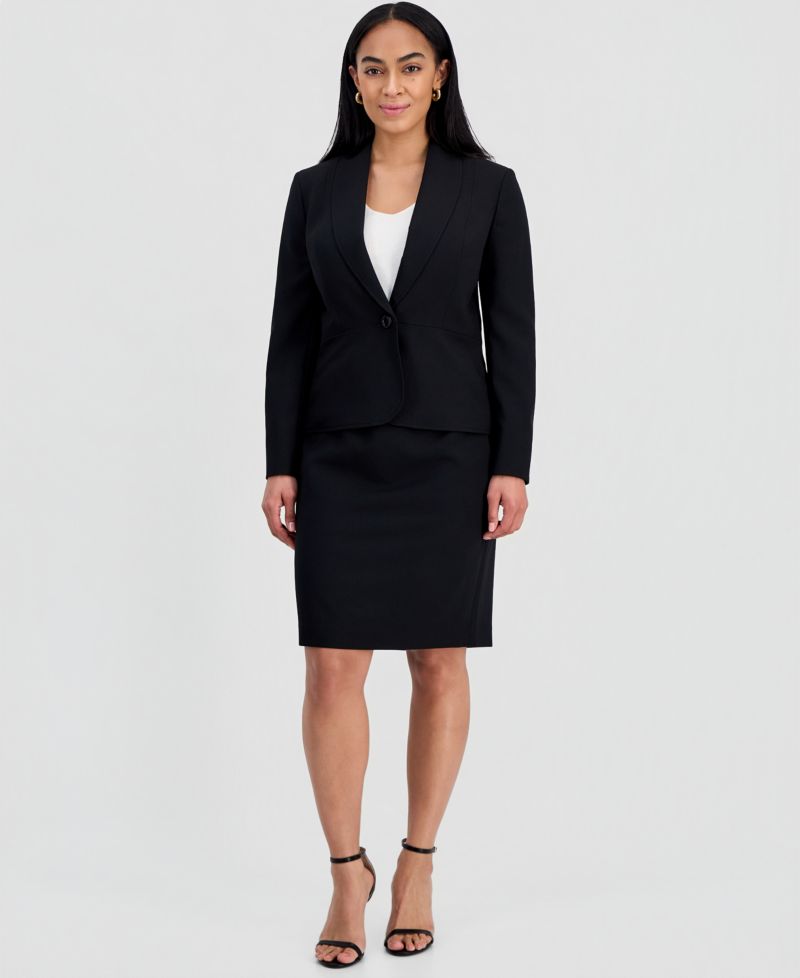 Women's Shawl-Collar Peplum Jacket & Yoked Slim Skirt Suit