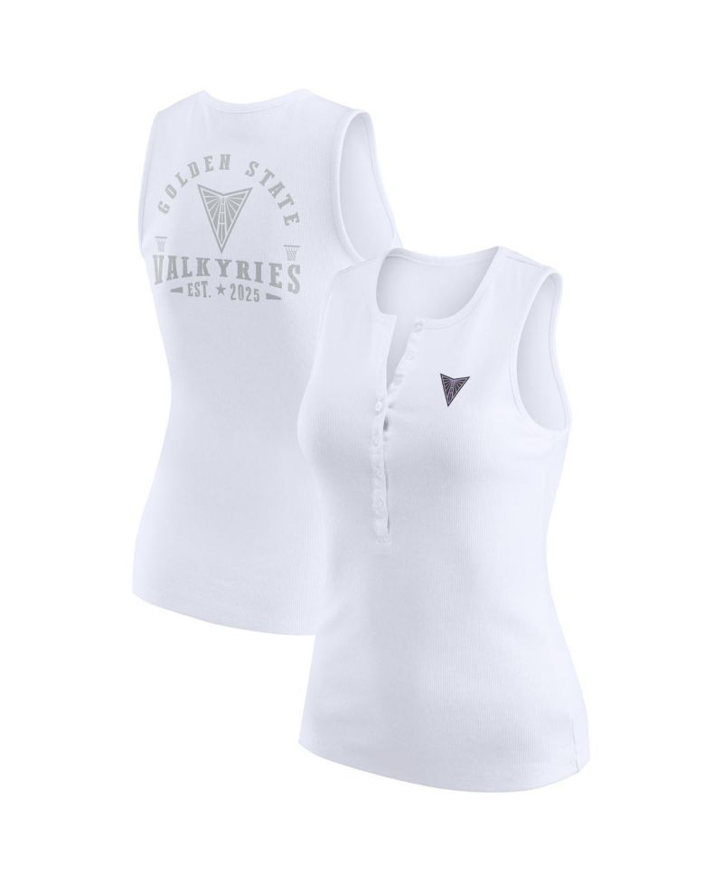 Women's White Golden State Valkyries Rib-Knit Henley Tank Top