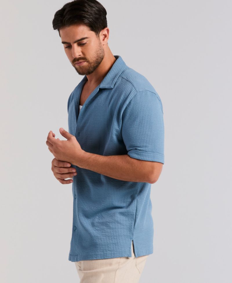 Men's Short-Sleeve Seersucker Knit Shirt