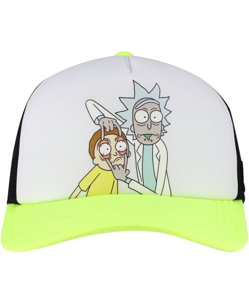 Men's and Women's White/Neon Green Rick And Morty Graphic Foam Trucker Adjustable Hat