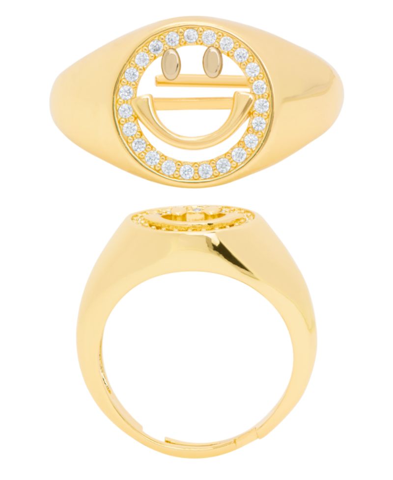 Gold Plated Cubic Zirconia Smiley Face Ring