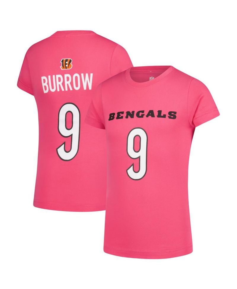 Big Girls Joe Burrow Pink Cincinnati Bengals Player Name & Number T-Shirt