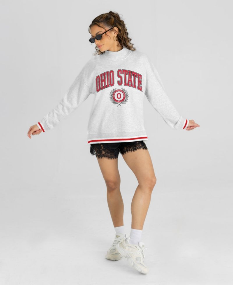 Women's Gray Ohio State Buckeyes Rally Point Contrast Stripe Mock Neck Sweatshirt