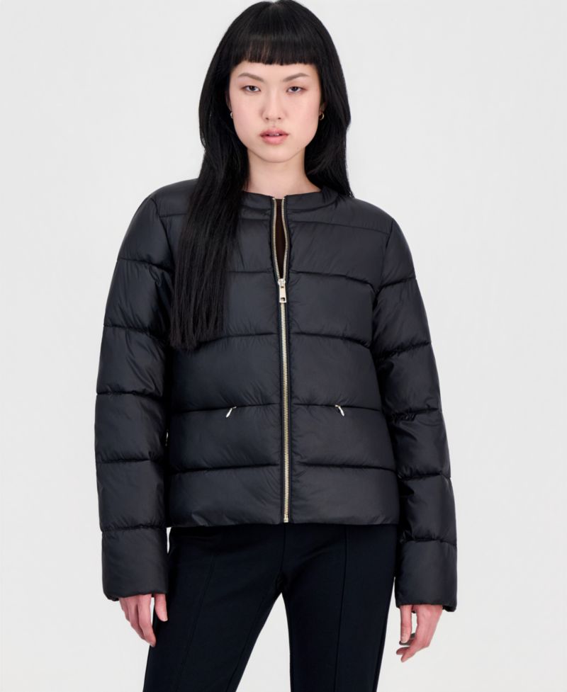 Women's Short Quilted Puffer Collarless Jacket