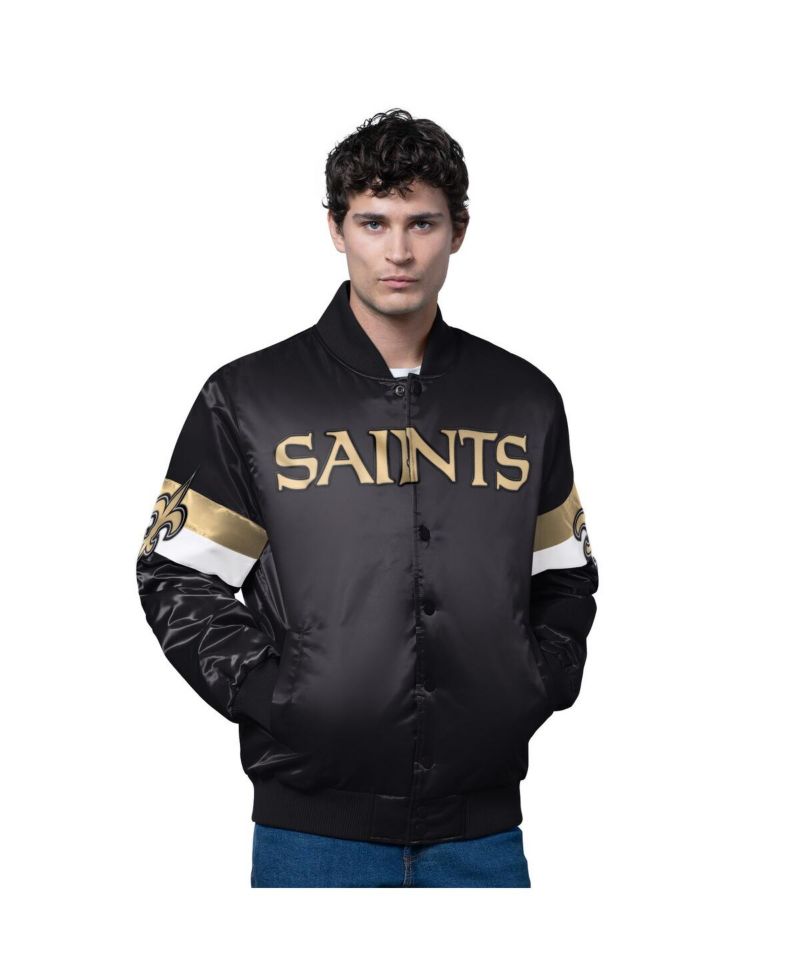 Men's Black New Orleans Saints Triple Option Satin Varsity Full-Snap Jacket