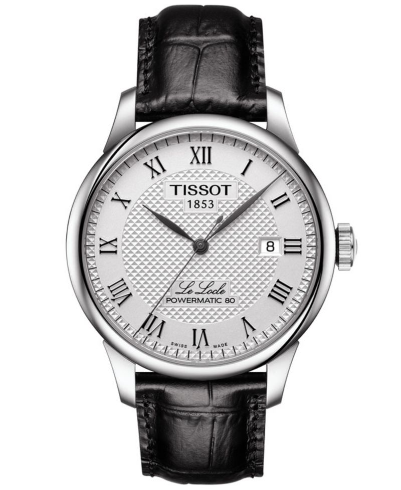 Men's Swiss Automatic T-Classic Le Locle Powermatic 80 Black Leather Strap Watch 39.3mm