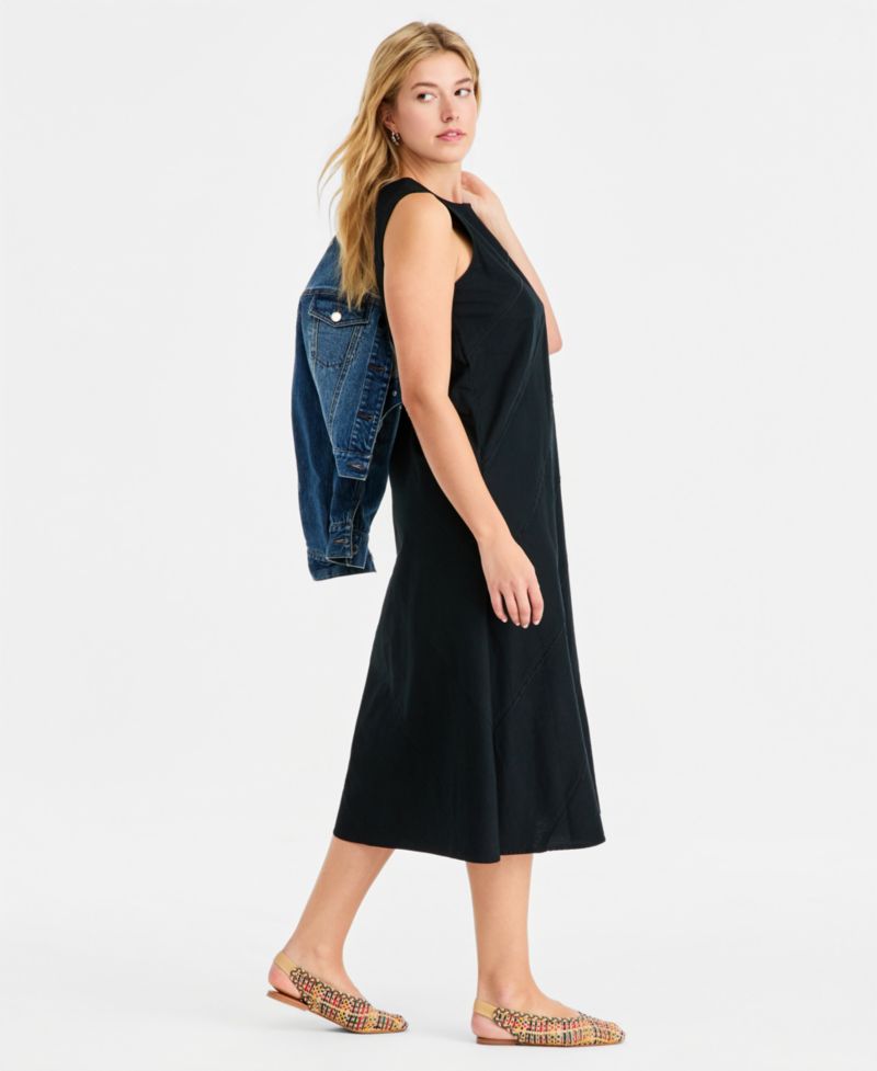 Women's Linen-Blend Diagonal Seam Midi Dress