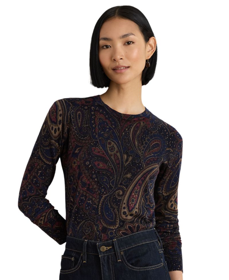 Petite Paisley Cotton-Modal Blend Slim-Fit Sweater