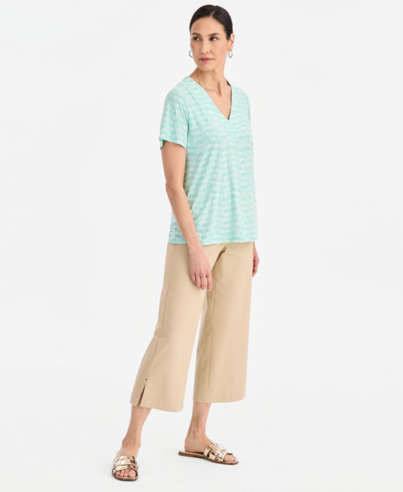 Women's Printed Short Sleeve V-Neck Jacquard Top
