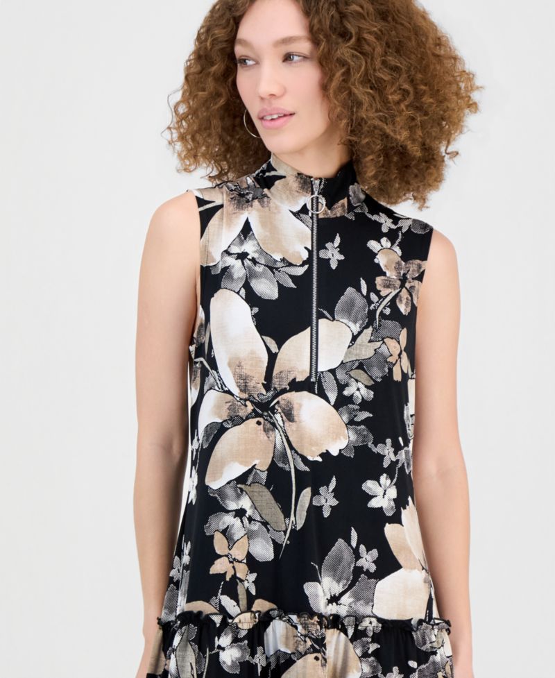 Women's Front-Zip Sleeveless A-Line Dress
