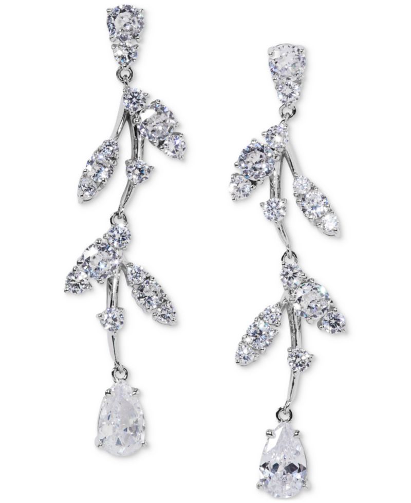 Silver-Tone Cubic Zirconia Vine Linear Drop Earrings